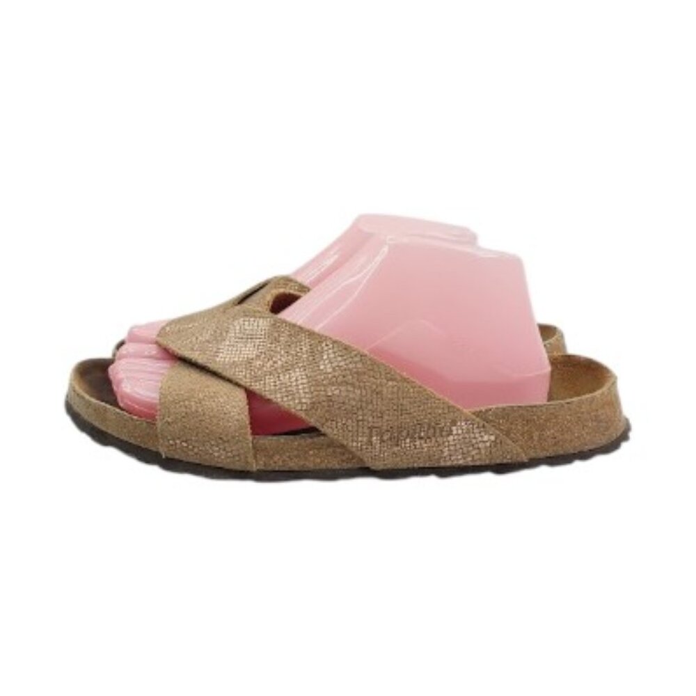 Papillio Women's‎ Gold Matt Daytona Leather Cross Strap Slide Sandal Size…